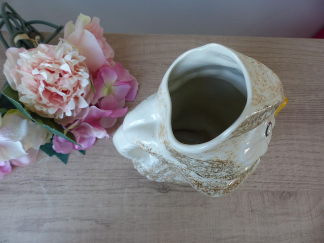 Pichet Chouette en Céramique – Faïencerie Longchamp Vintage | Pot à Eau Peint à la Main – Décoration Cuisine Maison de Campagne