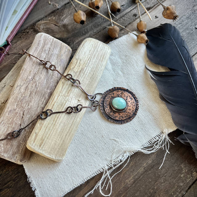 Collier Amazonite Cuivre et macramé