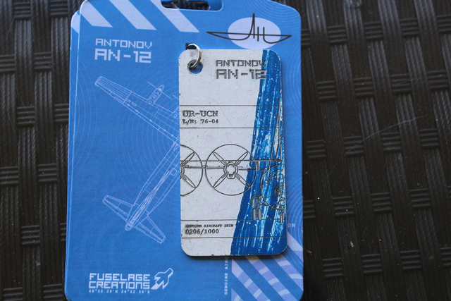 Ukrainian Cargo AN-12 (UR-UCN) blue/white, Keyring/ Aviationtag/ Fuselage