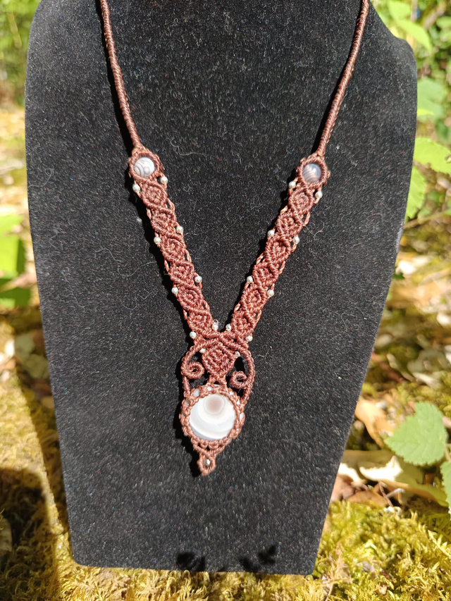 Sautoir avec agate Botswana et perle agate Botswana et perle argenté 