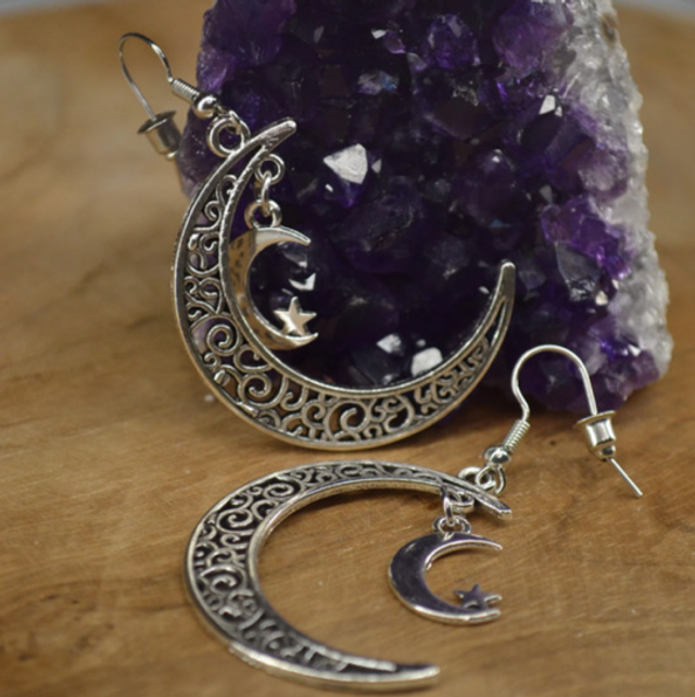 boucles d'oreilles acier inoxydable pendentifs lune