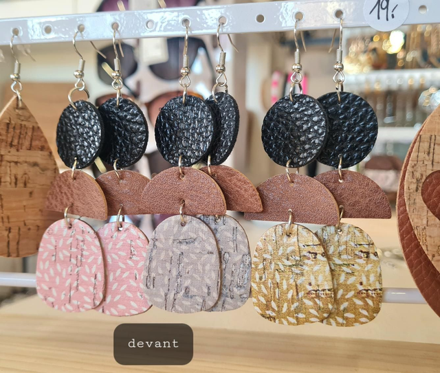 Boucles d'oreilles "Milano" en liège et similicuir (divers modèles à choix)