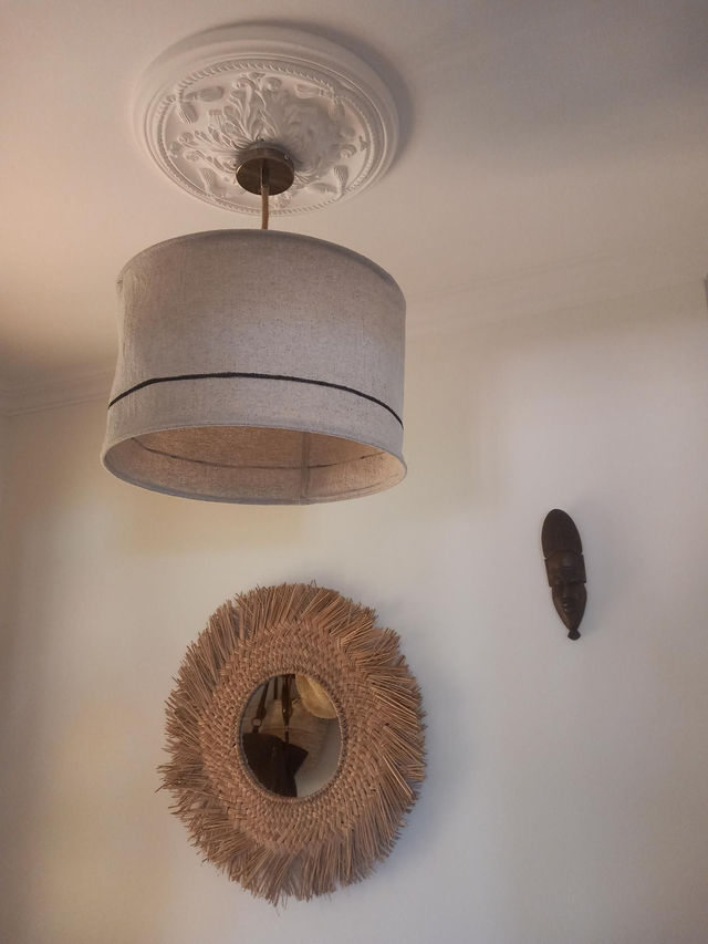 Abat jour suspension en chanvre peint à la main ,Lampe de plafond ,grand diamètre 45 cm ou 60 cm .Fait main . Créateur France. 