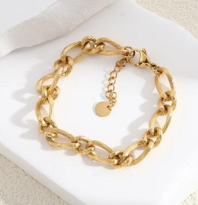 Bracelet "Eclat"Doré Ajustable Chaîne En Maillons Torsadés Brossés en acier inoxydable