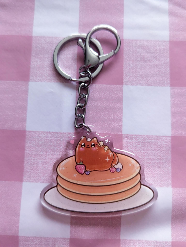 Cat Pancakes Keyring - cat gifts, sweet gifts, pancake charm, food gifts, cute gifts, unique gifts, unusual gifts, keychain charms
