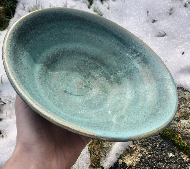 Saladier plat grès cendré vert