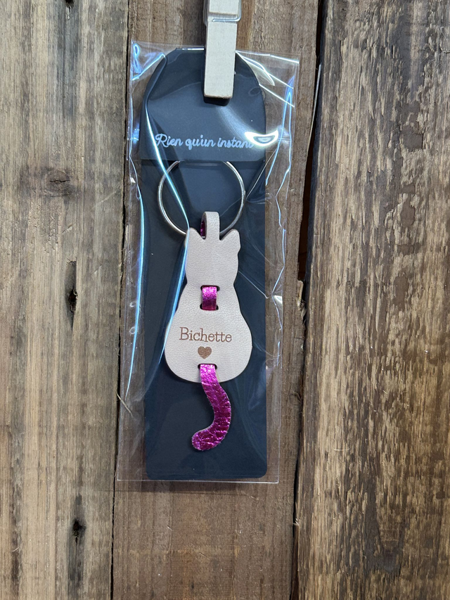 Porte-clés en cuir Silhouette de chat "Bichette"