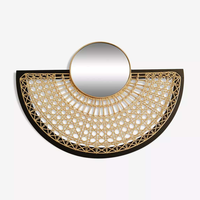 Miroir en rotin cannage en éventail