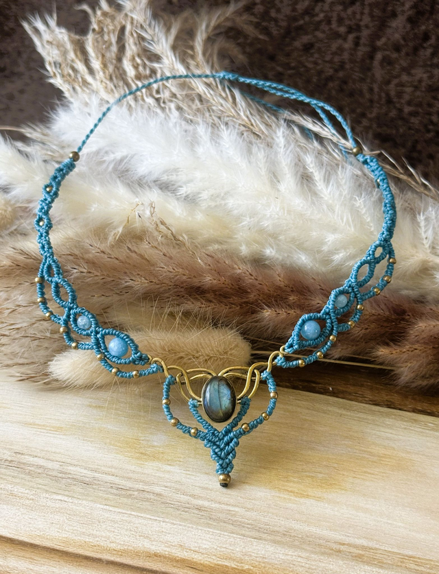 Boréale - Parure micro-macramé et labradorite / Collection Céleste
