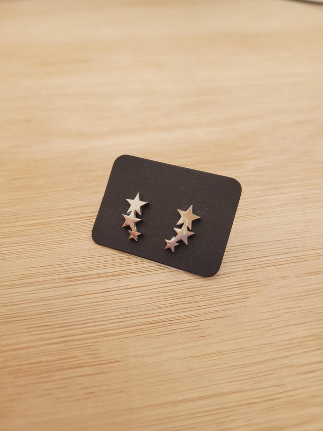 Stainless steel 3 star stud earrings - SL-005
