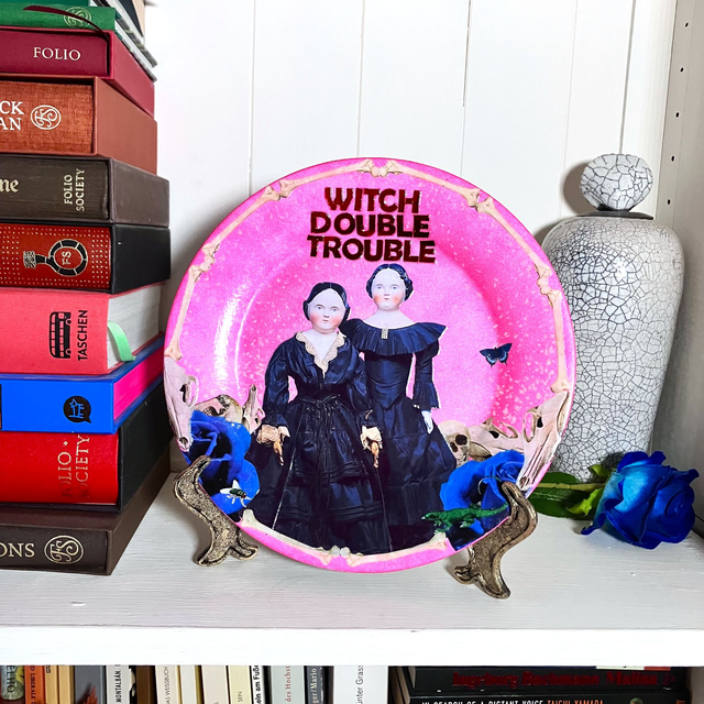 "Witch Double Trouble" Pink Upcycled Wall Plate - House of Frisson