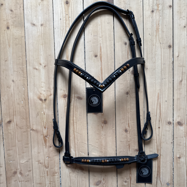 2-teilige Trense Fagur: Lava, Holz und Kristallglanz 