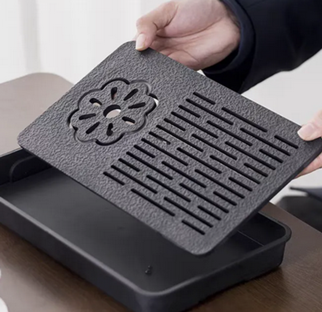 Plum Blossom Rectangular Black Stone Tea Tray【梅花长方形黑石茶盘】