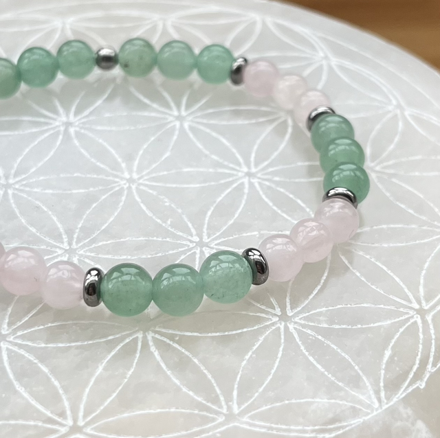 Bracelet Aventurine / Quartz rose - taille 16cm