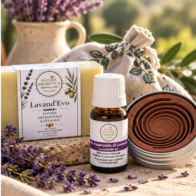  Lavanda Pocket – Il tuo rituale botanico, sempre con te! O.E. di Lavanda + Saponetta Lavand'EVO + Mini Diffusore da borsetta + Pochette