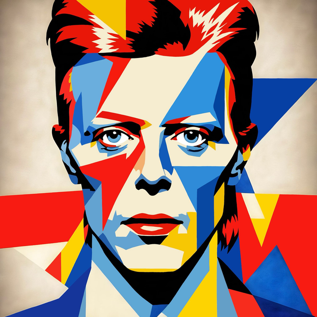 Canvas Wall Art, David Bowie, Abstract digital art, hand drawn, Colourful, Bauhaus Colours, Wall Decor, Commercial Artwork.