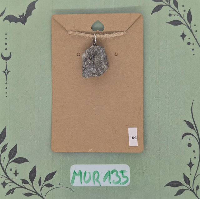 MUR135 Pendentif Pierre Brute Grise 