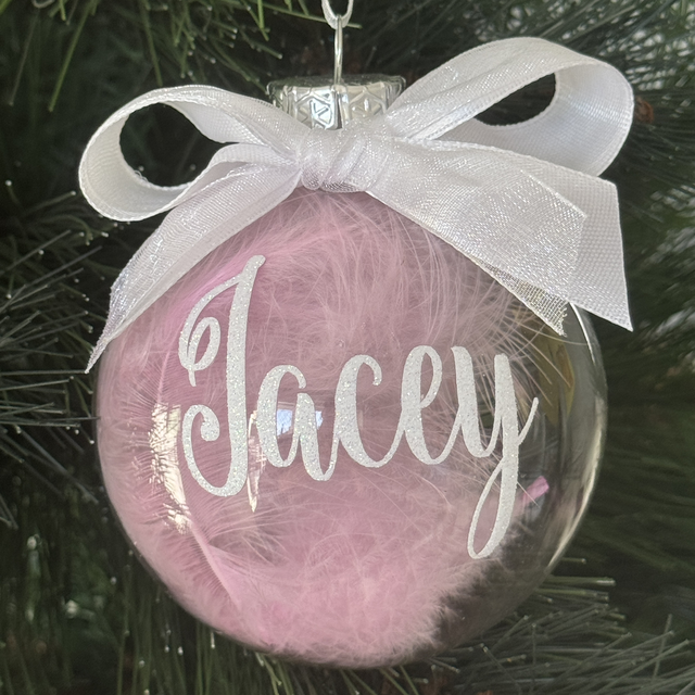 Christmas Glass Feather Bauble (with bow)
