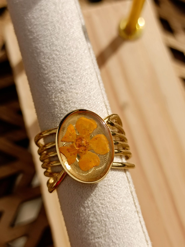 Bague Large Multirangs - Or - Fleur Orange