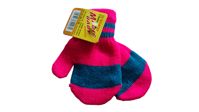 Moufles rose fluo et turquoise avec cordon  (Magic Baby)