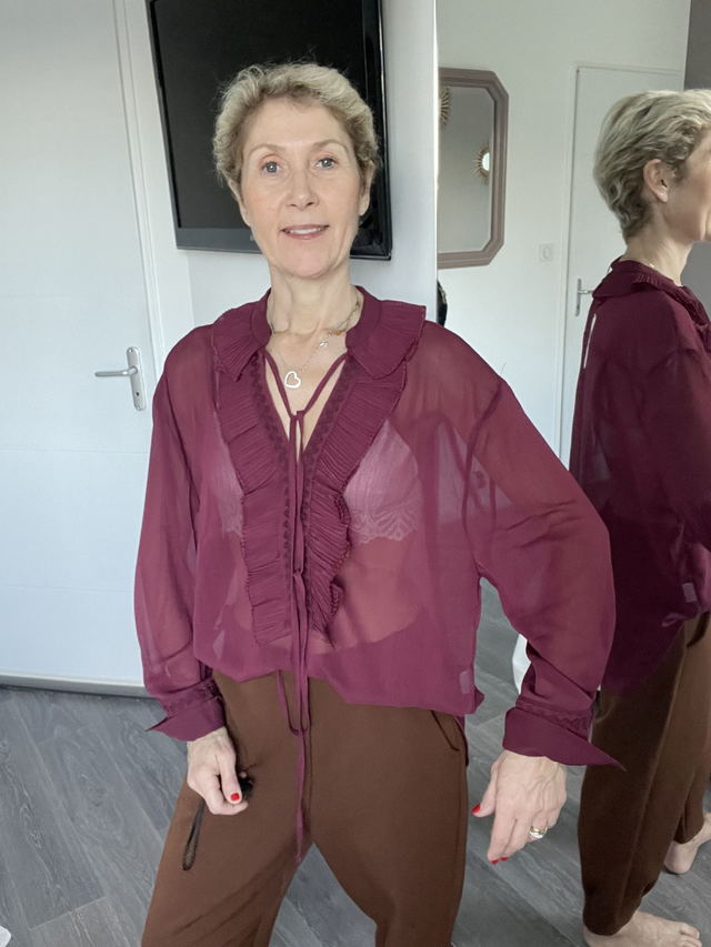 Chemisier en mousseline bordeaux