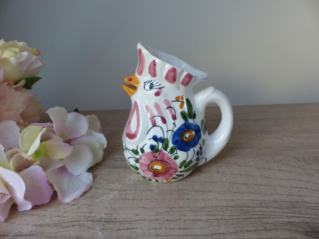 Petit Pot à Lait Vintage en Céramique - Crémier Coq Peint à la Main, Style Ferme et Campagne - Décoration Rétro pour Cuisine Champêtre