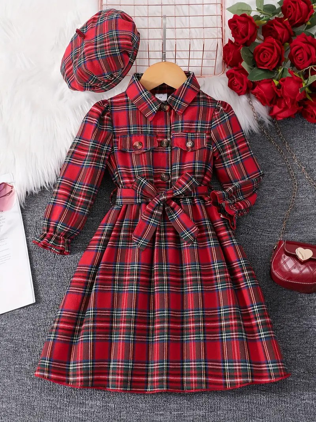 Girls Dress, A British-style girl plcheck dress set