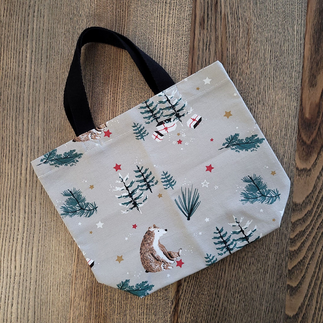 Mini Tote bag : ours et sapins