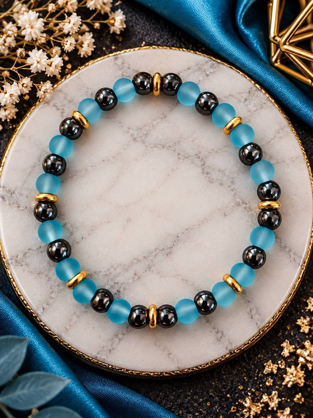 Bracelet mixte unique en perles de verre et hématite