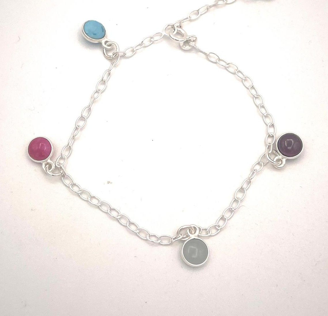 1 birthstone on a Sterling Silver Link Charm Bracelet 