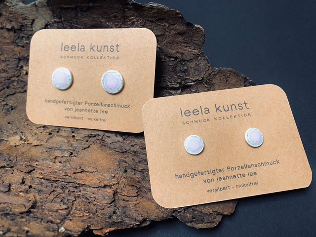 Delicate Purple Porcelain Earrings | 925 Sterling Silver | Ceramic Ear Studs, handcrafted, earrings silverplated