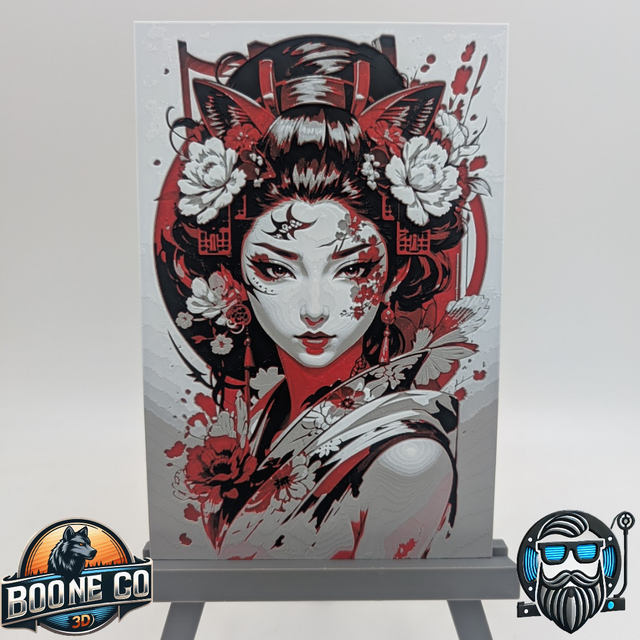 Tableau décoratif 3D Hueforge – Geisha Kitsune – Art japonais moderne en impression 3D