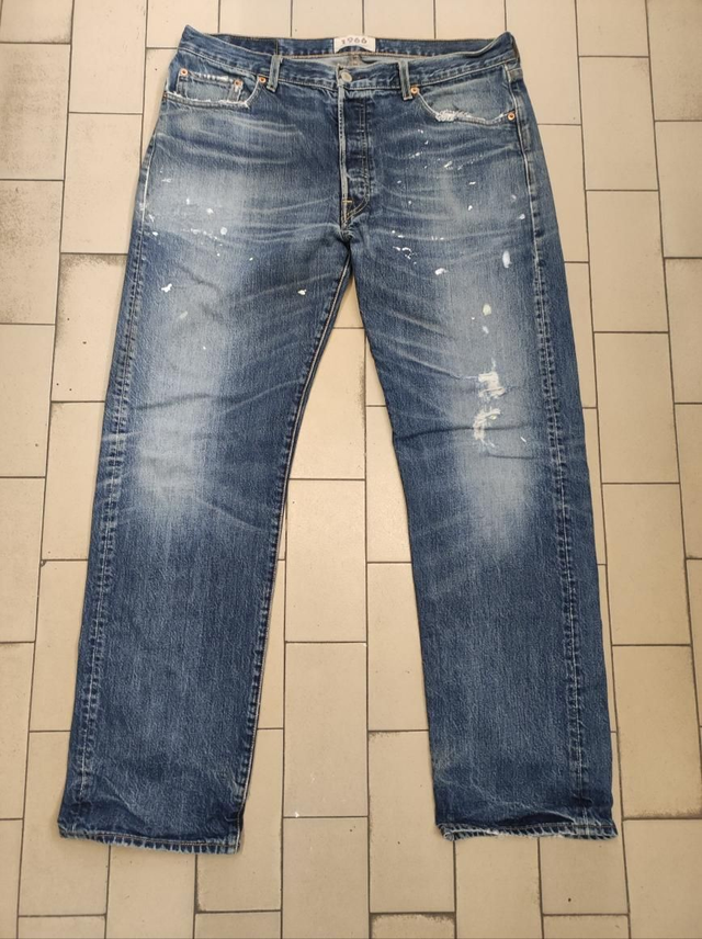 Reworked denim pants with print 