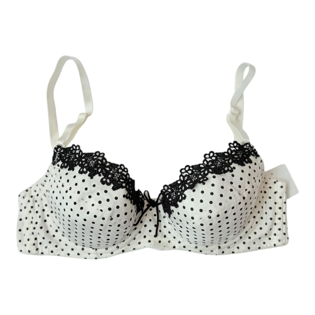 White + black polka dot Japanese Bra 32A  