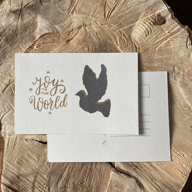 Kerst Postkaart Duif Joy to the World | zonder envelop | platte ansichtkaart Christelijke kerstkaart 