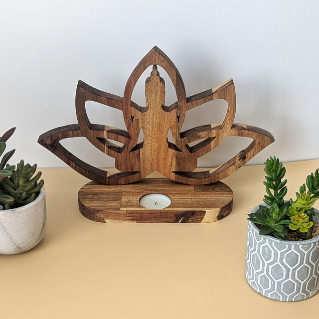 Fleur de lotus bouddha en acacia