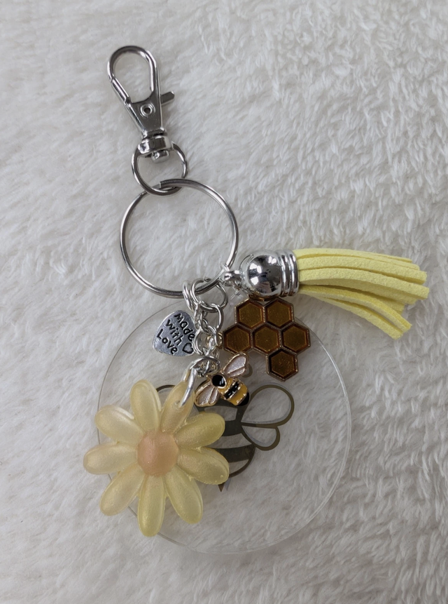Bee Themed Keyring (Flower Design)
