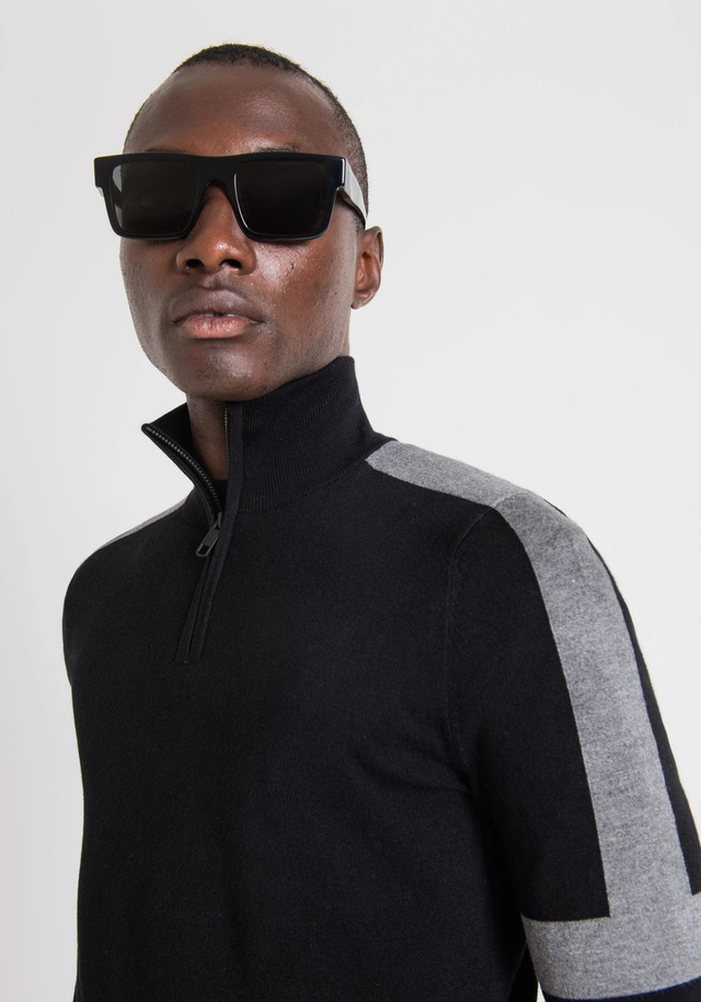 Ant ony Morato MAGLIA SLIM FIT RASATA CON FASCE A CONTRASTO E ZIP 1-4