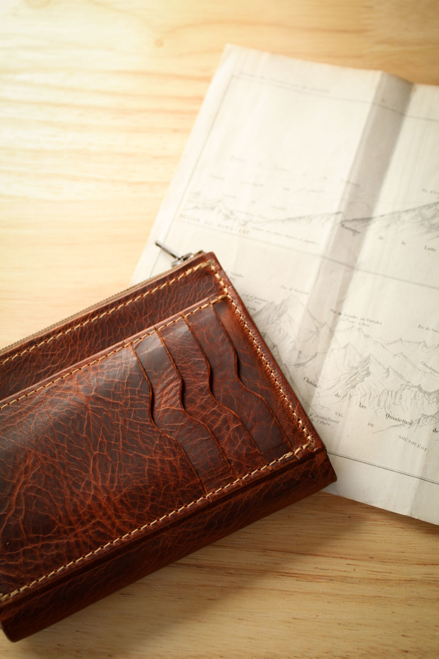 EDEL - Portefeuille marron cognac complet et compact pour homme et femme