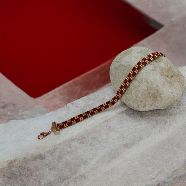 Bracelet rouge et or rose