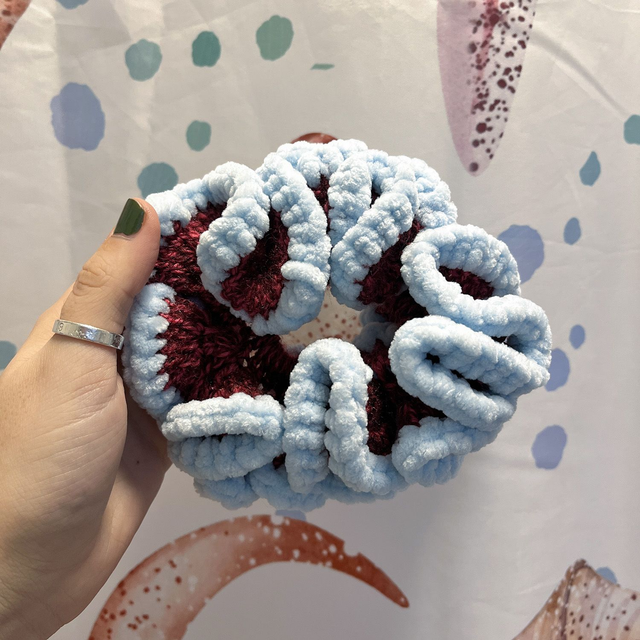 Raspberry and Pastel Blue Giant Scrunchie 