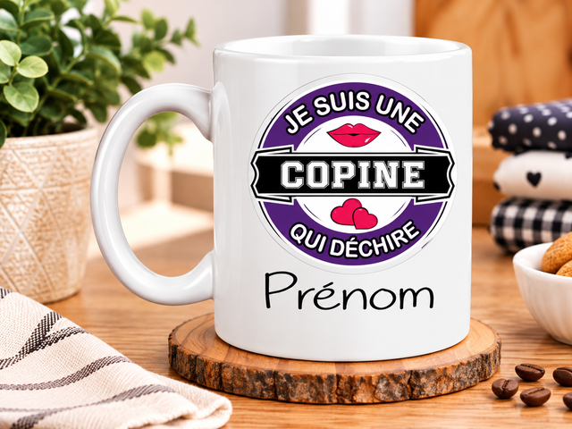 Mug Copine Qui Déchire avec Prénom – Une Idée Cadeau Originale, Drôle et Personnalisée pour une Super Copine