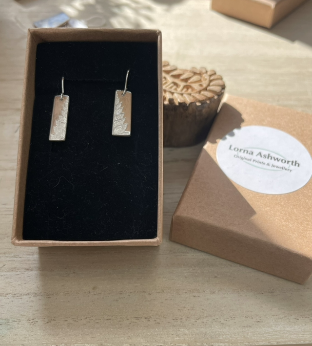 Half fern silver earrings