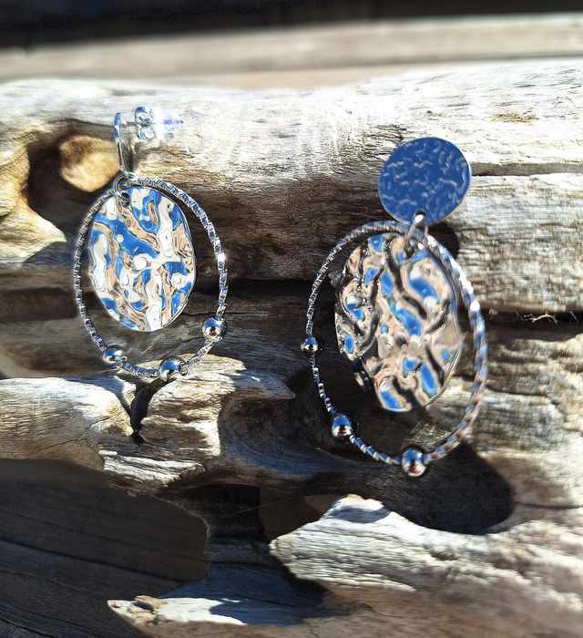 Aya-Boucles d'oreilles argenté cercle martelé 