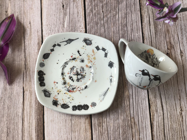 Gentoo penguins upcycled cups