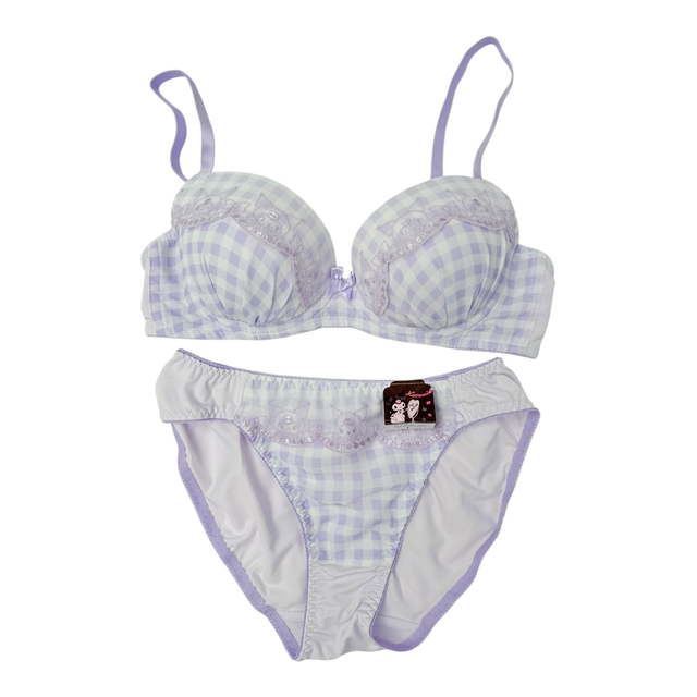 BNWT Japanese brand coquette purple gingham Kuromi sanrio bra and underwear set 