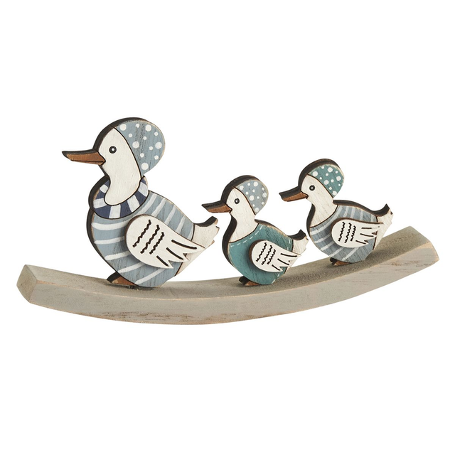 Duck &amp; Ducklings Go Swimming - Small Wooden Ornament