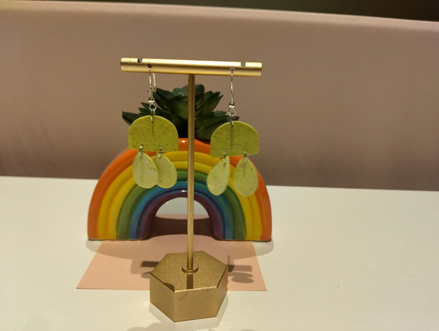 💛 Lemon &amp; Sage Two-Tier Dangle Earrings | Handmade Polymer Clay Jewellery