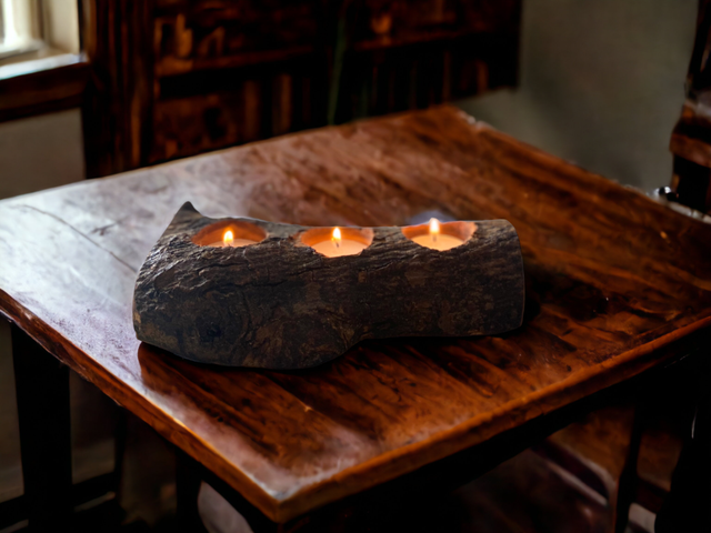 Olive Wood Rustic Candle Holder