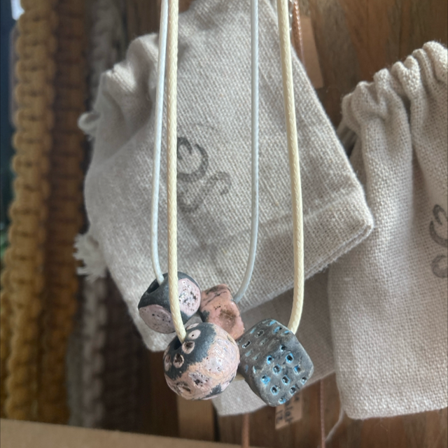 Small clay raku bead necklace